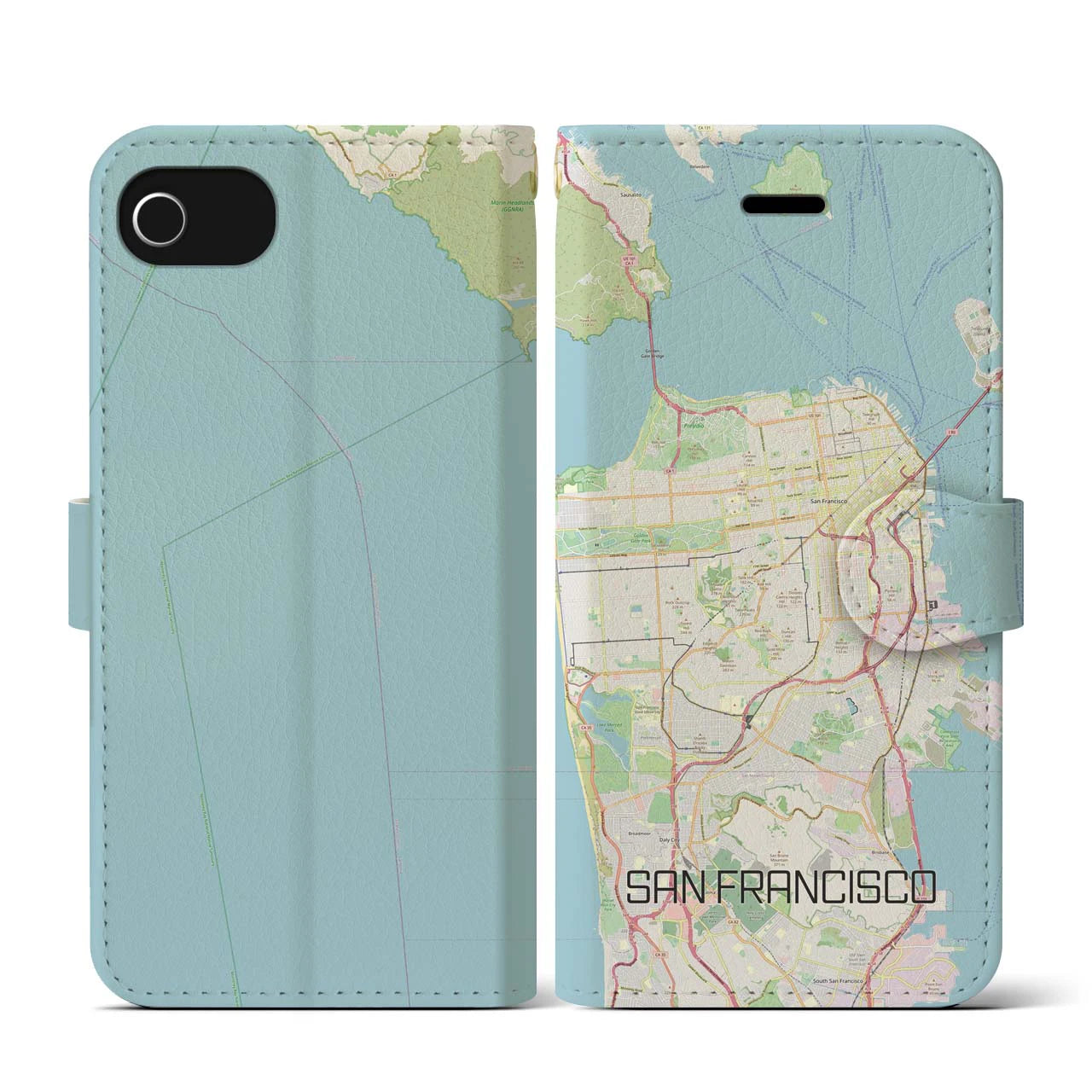 【サンフランシスコ】地図柄iPhoneケース（手帳両面タイプ・ナチュラル）iPhone SE（第3 / 第2世代） / 8 / 7 / 6s / 6 用