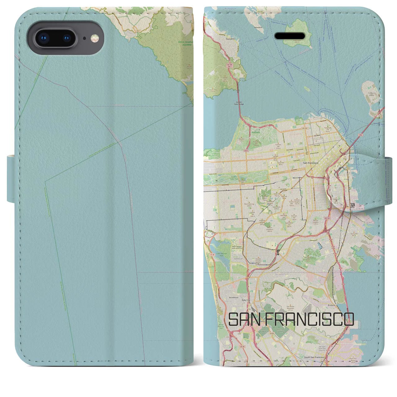 【サンフランシスコ】地図柄iPhoneケース（手帳両面タイプ・ナチュラル）iPhone 8Plus /7Plus / 6sPlus / 6Plus 用