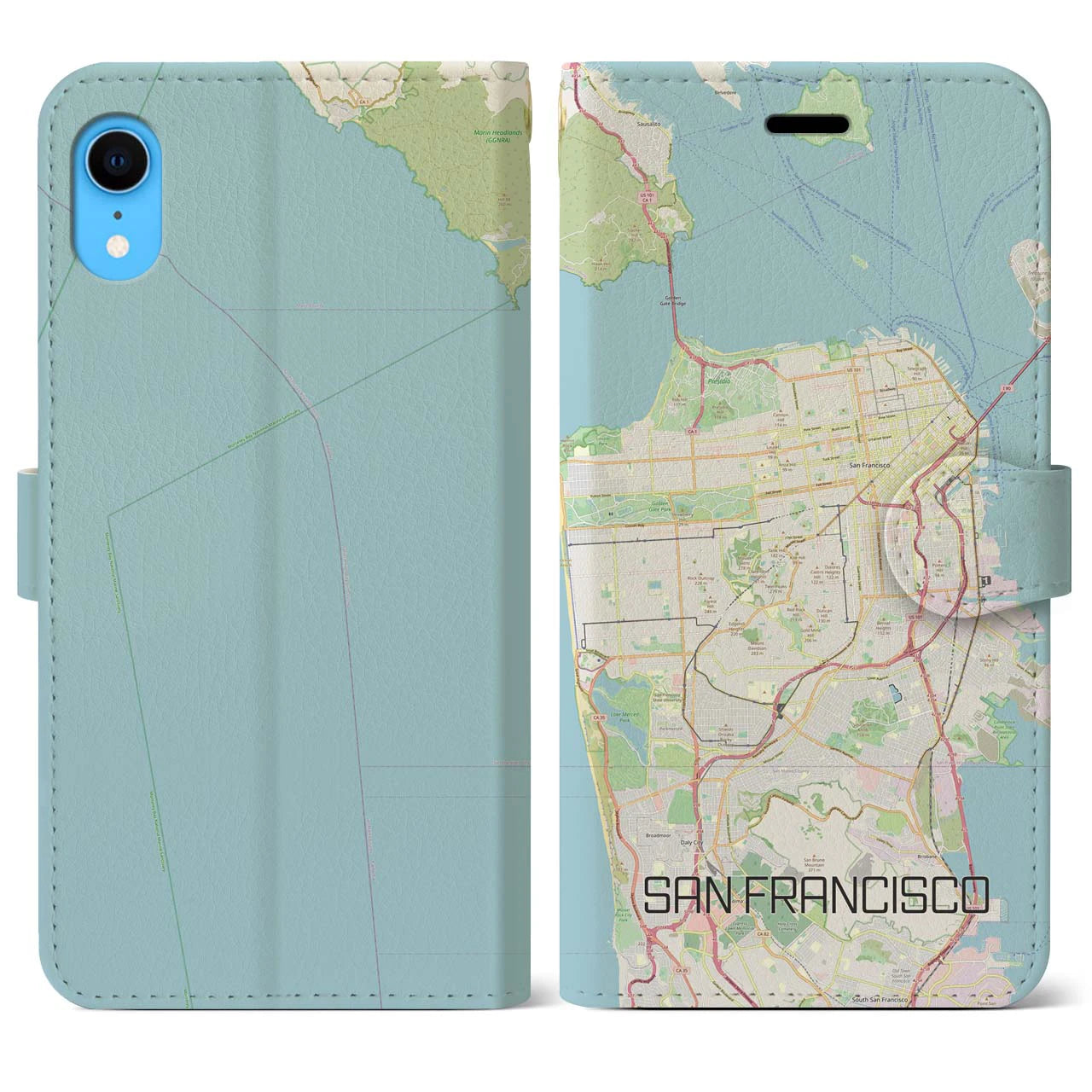 【サンフランシスコ】地図柄iPhoneケース（手帳両面タイプ・ナチュラル）iPhone XR 用