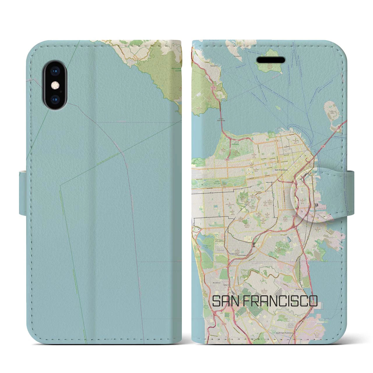 【サンフランシスコ】地図柄iPhoneケース（手帳両面タイプ・ナチュラル）iPhone XS / X 用