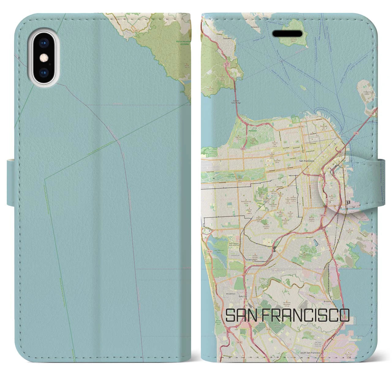 【サンフランシスコ】地図柄iPhoneケース（手帳両面タイプ・ナチュラル）iPhone XS Max 用