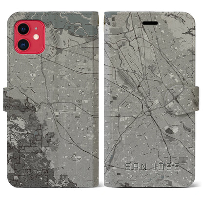 【サンノゼ（アメリカ）】地図柄iPhoneケース（手帳タイプ）モノトーン・iPhone 11 用