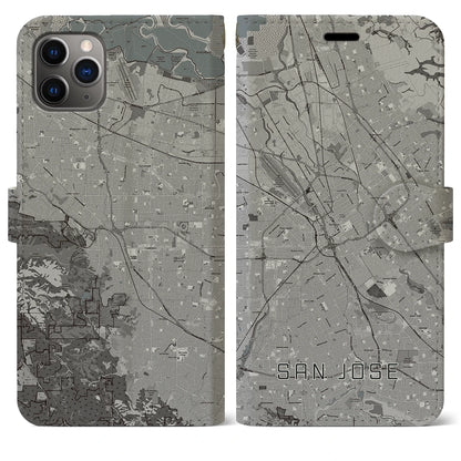 【サンノゼ（アメリカ）】地図柄iPhoneケース（手帳タイプ）モノトーン・iPhone 11 Pro Max 用