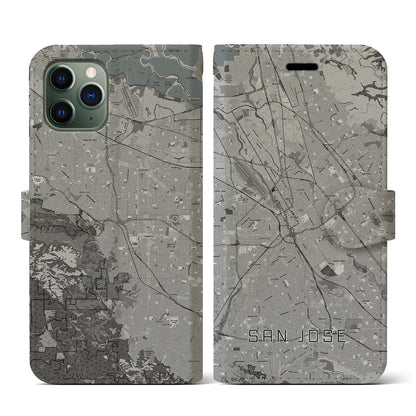 【サンノゼ（アメリカ）】地図柄iPhoneケース（手帳タイプ）モノトーン・iPhone 11 Pro 用