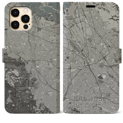 【サンノゼ（アメリカ）】地図柄iPhoneケース（手帳タイプ）モノトーン・iPhone 12 Pro Max 用