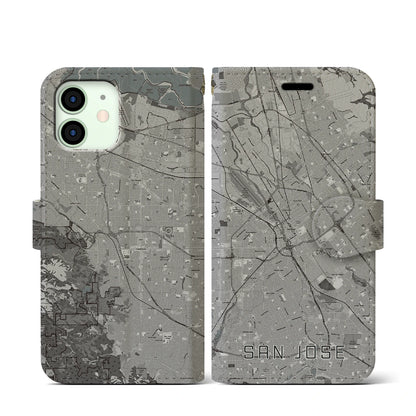 【サンノゼ（アメリカ）】地図柄iPhoneケース（手帳タイプ）モノトーン・iPhone 12 mini 用