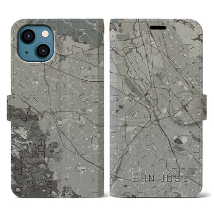 【サンノゼ（アメリカ）】地図柄iPhoneケース（手帳タイプ）モノトーン・iPhone 13 用