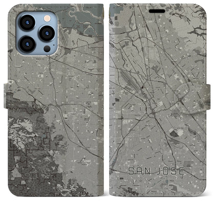 【サンノゼ（アメリカ）】地図柄iPhoneケース（手帳タイプ）モノトーン・iPhone 13 Pro Max 用