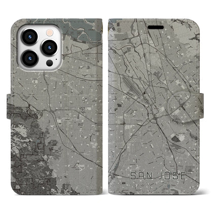 【サンノゼ（アメリカ）】地図柄iPhoneケース（手帳タイプ）モノトーン・iPhone 13 Pro 用