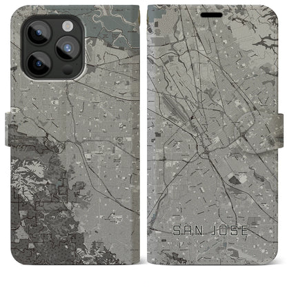 【サンノゼ（アメリカ）】地図柄iPhoneケース（手帳タイプ）モノトーン・iPhone 15 Pro Max 用
