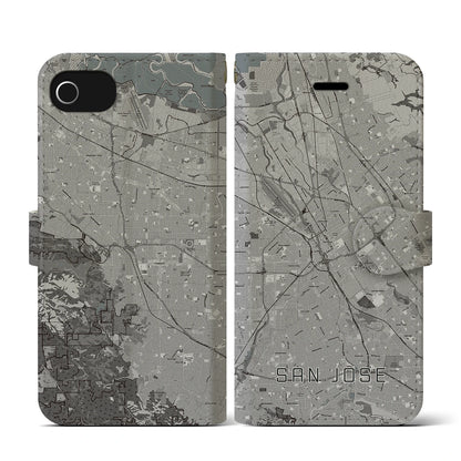 【サンノゼ（アメリカ）】地図柄iPhoneケース（手帳タイプ）モノトーン・iPhone SE（第3 / 第2世代） / 8 / 7 / 6s / 6 用