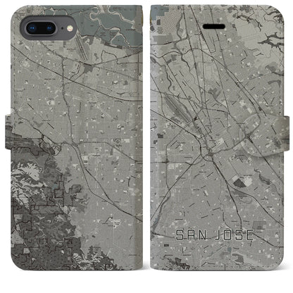 【サンノゼ（アメリカ）】地図柄iPhoneケース（手帳タイプ）モノトーン・iPhone 8Plus /7Plus / 6sPlus / 6Plus 用