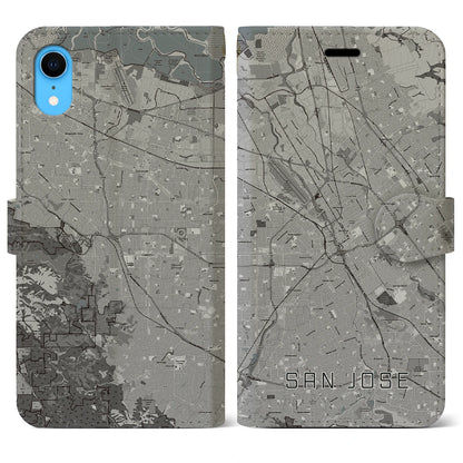 【サンノゼ（アメリカ）】地図柄iPhoneケース（手帳タイプ）モノトーン・iPhone XR 用