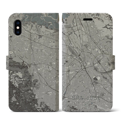 【サンノゼ（アメリカ）】地図柄iPhoneケース（手帳タイプ）モノトーン・iPhone XS / X 用