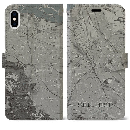 【サンノゼ（アメリカ）】地図柄iPhoneケース（手帳タイプ）モノトーン・iPhone XS Max 用