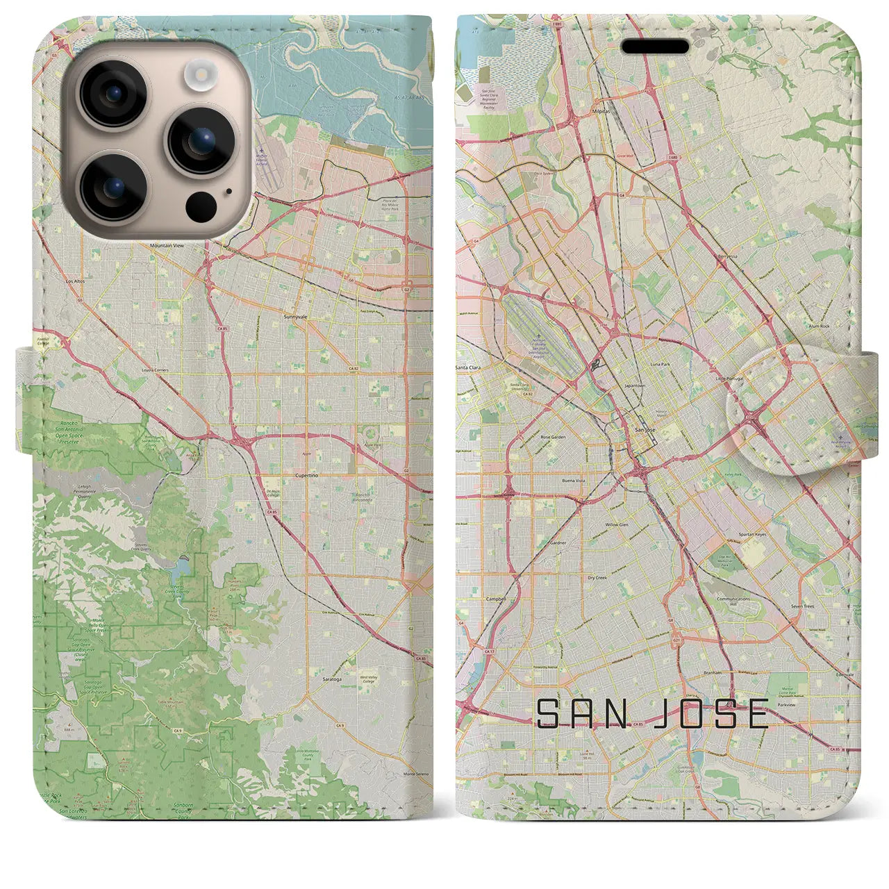 【サンノゼ（アメリカ）】地図柄iPhoneケース（手帳タイプ）ナチュラル・iPhone 16 Plus 用