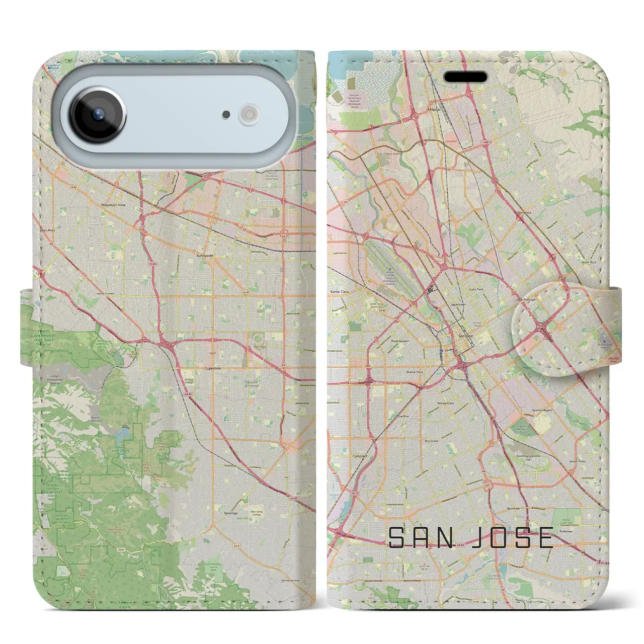 【サンノゼ（アメリカ）】地図柄iPhoneケース（手帳タイプ）モノトーン・iPhone 17 Pro Max 用