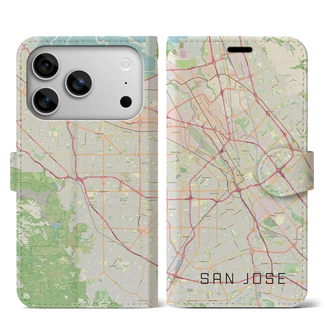 【サンノゼ（アメリカ）】地図柄iPhoneケース（手帳タイプ）ナチュラル・iPhone 17 Pro Max 用