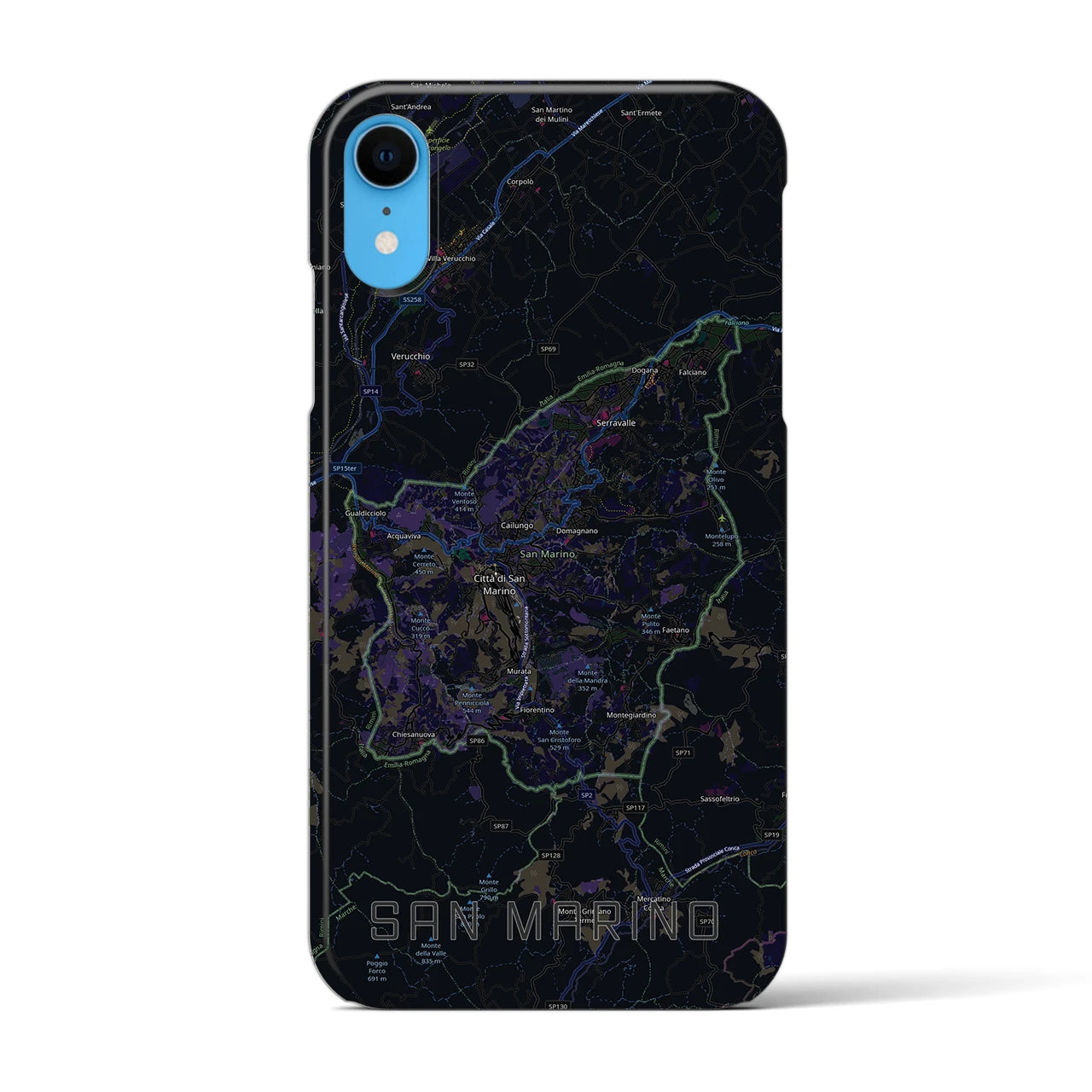 【サンマリノ】地図柄iPhoneケース（バックカバータイプ）ブラック・iPhone XR 用