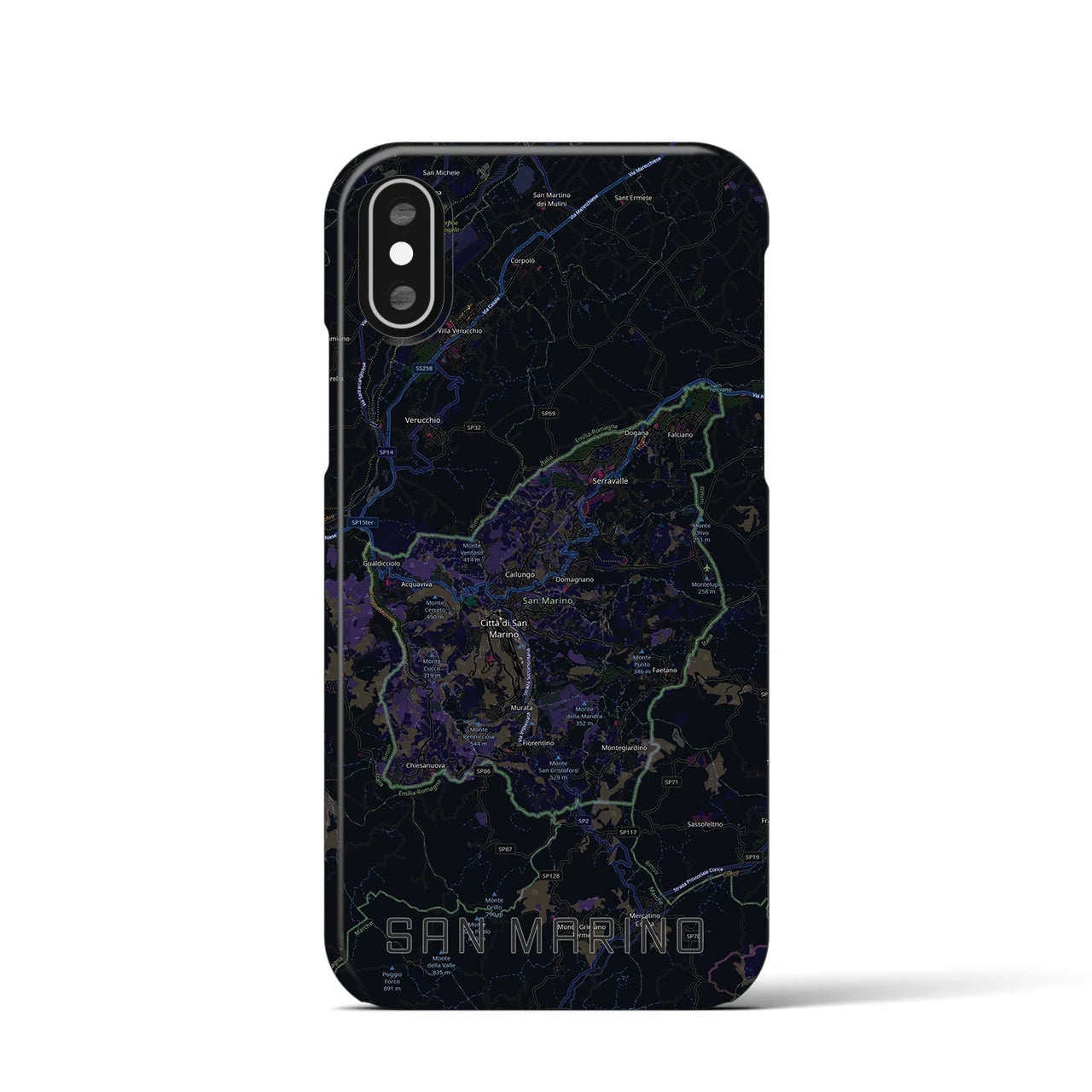 【サンマリノ】地図柄iPhoneケース（バックカバータイプ）ブラック・iPhone XS / X 用