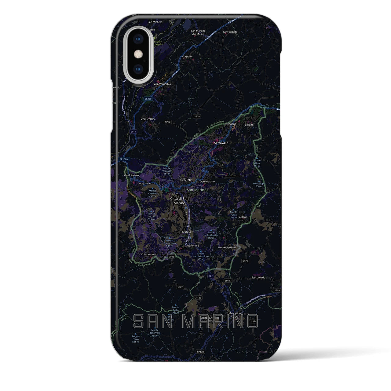 【サンマリノ】地図柄iPhoneケース（バックカバータイプ）ブラック・iPhone XS Max 用