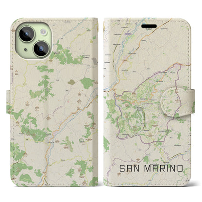 【サンマリノ】地図柄iPhoneケース（手帳タイプ）ナチュラル・iPhone 15 用