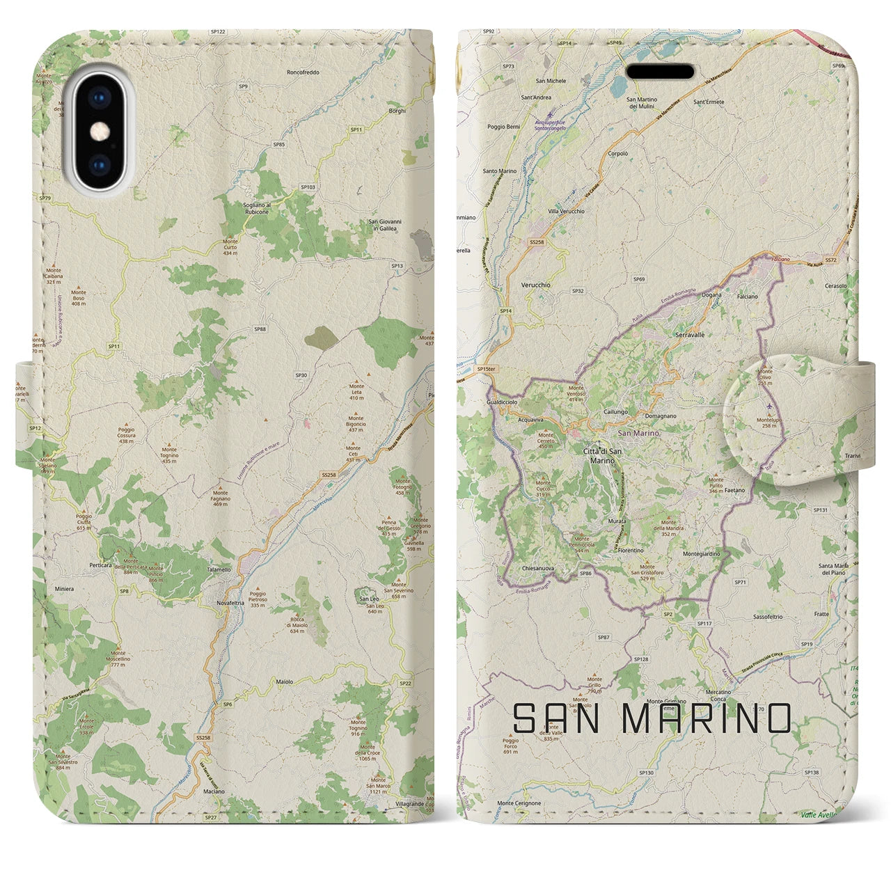 【サンマリノ】地図柄iPhoneケース（手帳タイプ）ナチュラル・iPhone XS Max 用