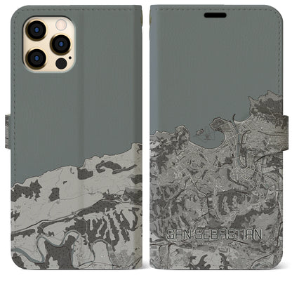 【サン・セバスティアン（スペイン）】地図柄iPhoneケース（手帳タイプ）モノトーン・iPhone 12 Pro Max 用