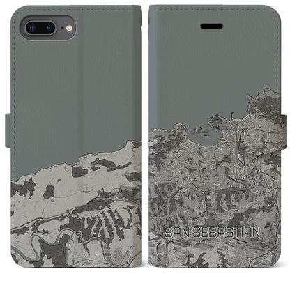 【サン・セバスティアン（スペイン）】地図柄iPhoneケース（手帳タイプ）モノトーン・iPhone 8Plus /7Plus / 6sPlus / 6Plus 用