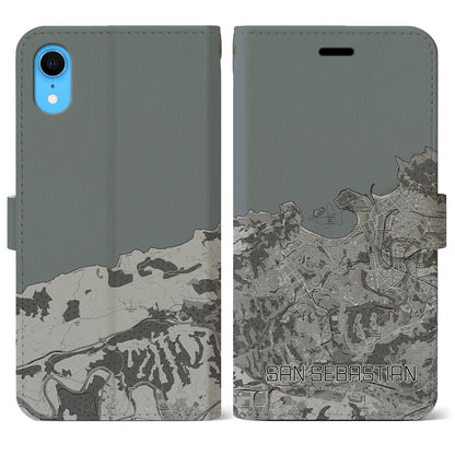 【サン・セバスティアン（スペイン）】地図柄iPhoneケース（手帳タイプ）モノトーン・iPhone XR 用