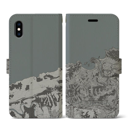 【サン・セバスティアン（スペイン）】地図柄iPhoneケース（手帳タイプ）モノトーン・iPhone XS / X 用