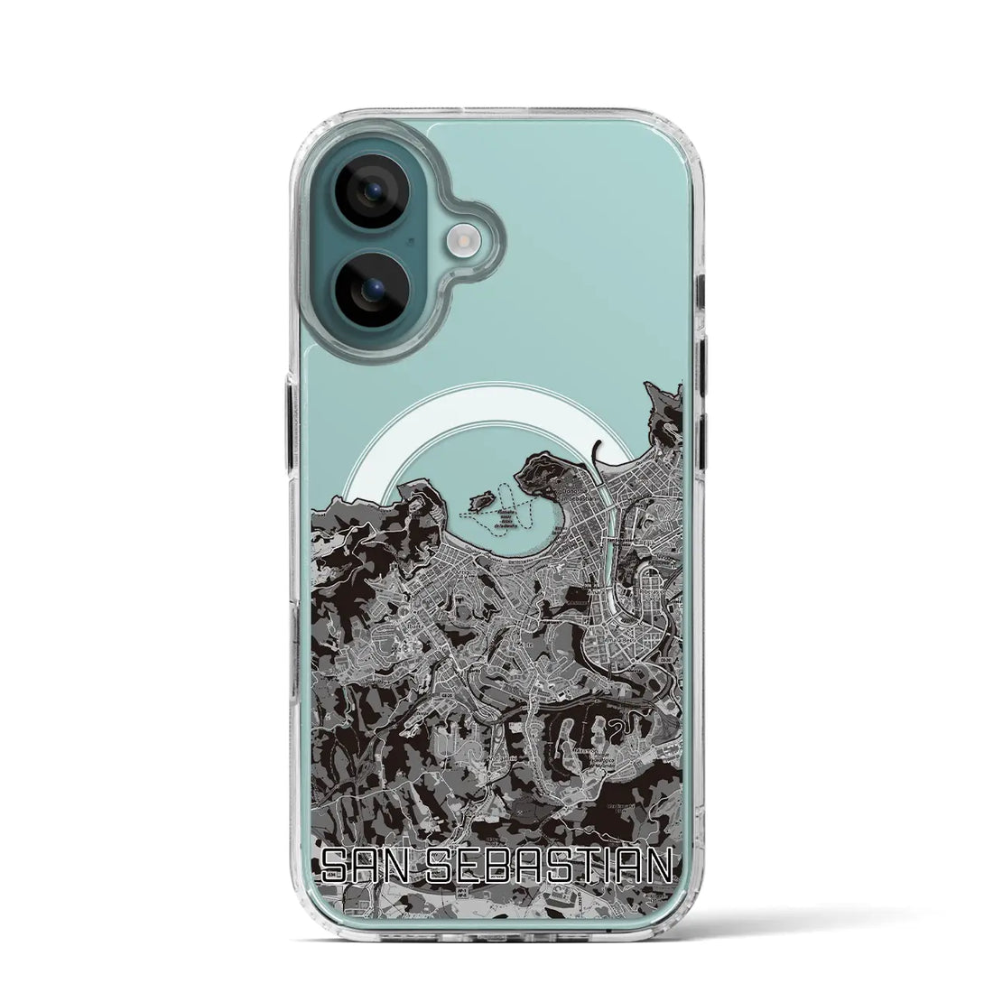 【サン・セバスティアン（スペイン）】地図柄iPhoneケース（MagSafeタイプ）モノトーン・iPhone 16 Pro 用