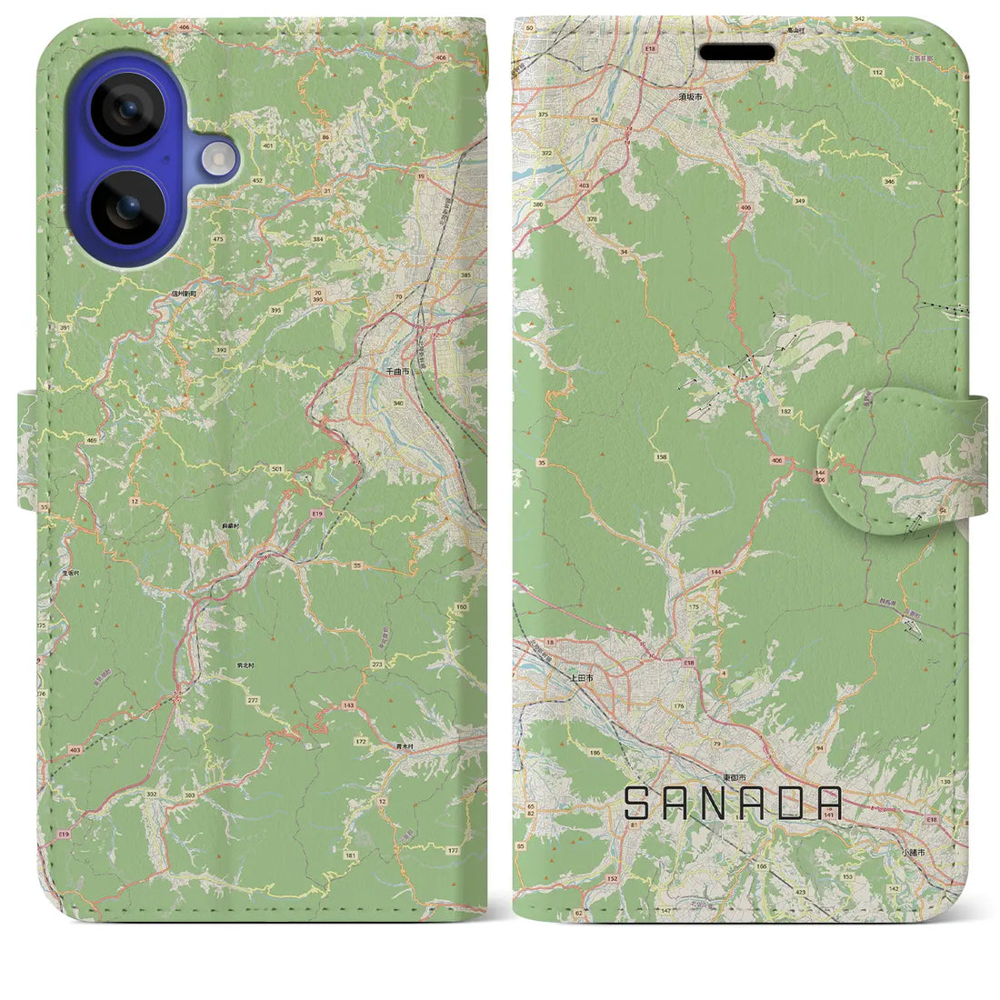 【真田(長野県)】地図柄iPhoneケース(手帳タイプ)モノトーン・iPhone 16 Pro Max 用