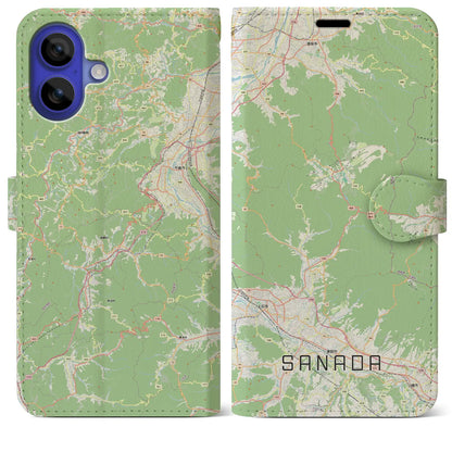 【真田（長野県）】地図柄iPhoneケース（手帳タイプ）モノトーン・iPhone 16 Pro Max 用