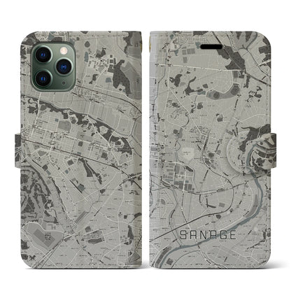 【猿投（愛知県）】地図柄iPhoneケース（手帳タイプ）モノトーン・iPhone 11 Pro 用