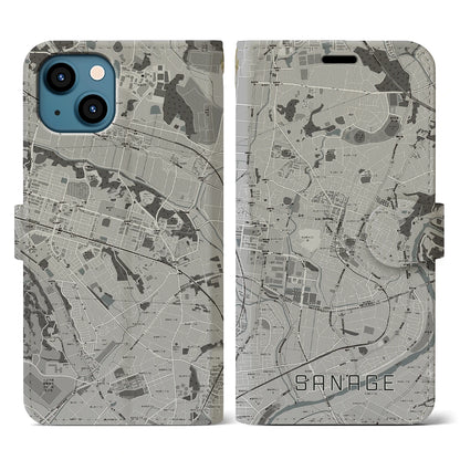 【猿投（愛知県）】地図柄iPhoneケース（手帳タイプ）モノトーン・iPhone 13 用