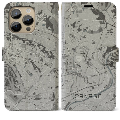 【猿投（愛知県）】地図柄iPhoneケース（手帳タイプ）モノトーン・iPhone 14 Pro Max 用