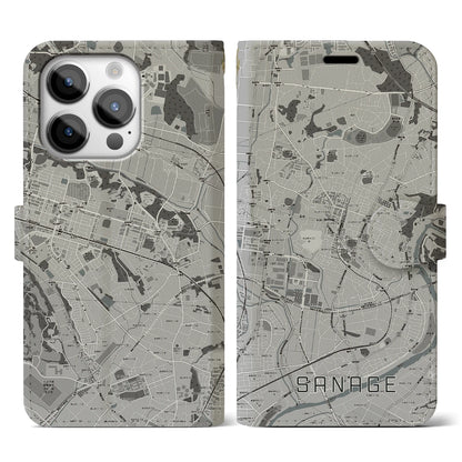 【猿投（愛知県）】地図柄iPhoneケース（手帳タイプ）モノトーン・iPhone 14 Pro 用