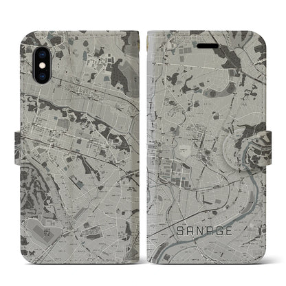 【猿投（愛知県）】地図柄iPhoneケース（手帳タイプ）モノトーン・iPhone XS / X 用