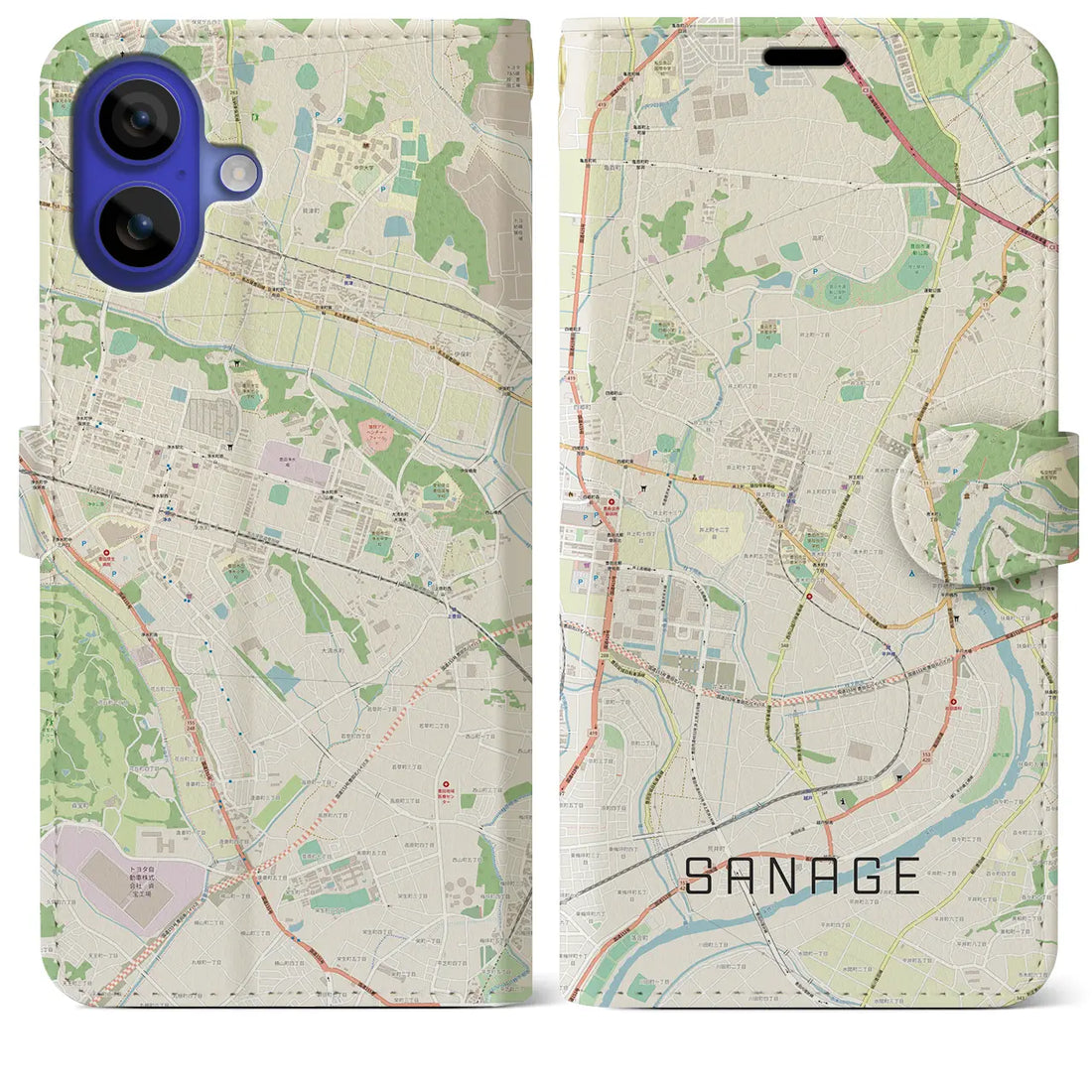 【猿投(愛知県)】地図柄iPhoneケース(手帳タイプ)ナチュラル・iPhone 16 Pro Max 用