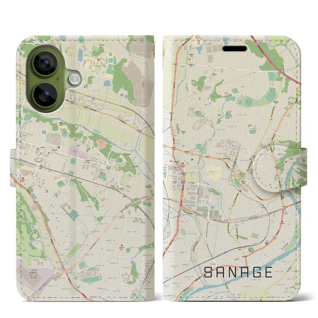 【猿投（愛知県）】地図柄iPhoneケース（手帳タイプ）ナチュラル・iPhone 17 Pro Max 用