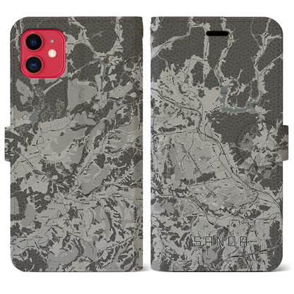 【三田（兵庫県）】地図柄iPhoneケース（手帳タイプ）モノトーン・iPhone 11 用