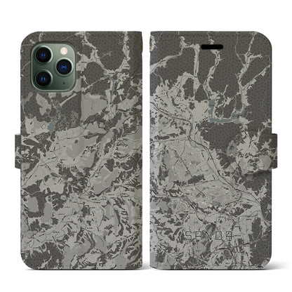 【三田（兵庫県）】地図柄iPhoneケース（手帳タイプ）モノトーン・iPhone 11 Pro 用