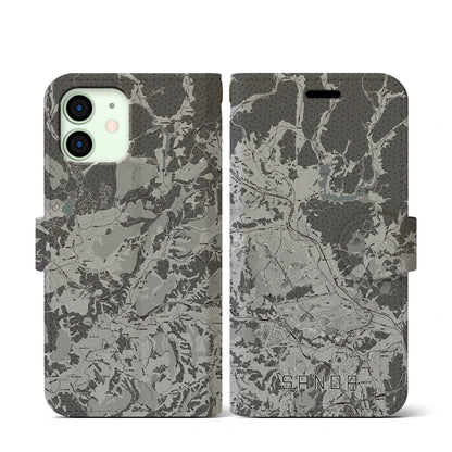 【三田（兵庫県）】地図柄iPhoneケース（手帳タイプ）モノトーン・iPhone 12 mini 用