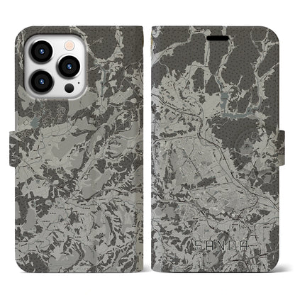 【三田（兵庫県）】地図柄iPhoneケース（手帳タイプ）モノトーン・iPhone 13 Pro 用