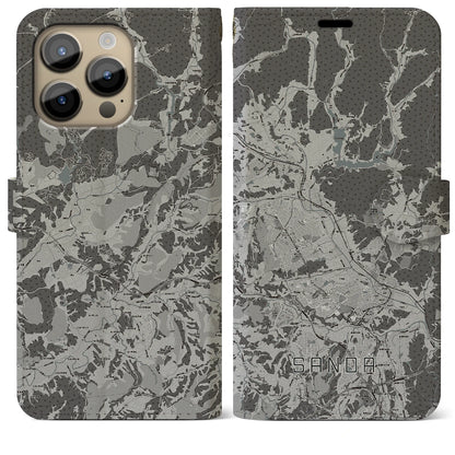 【三田（兵庫県）】地図柄iPhoneケース（手帳タイプ）モノトーン・iPhone 14 Pro Max 用