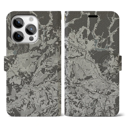 【三田（兵庫県）】地図柄iPhoneケース（手帳タイプ）モノトーン・iPhone 14 Pro 用