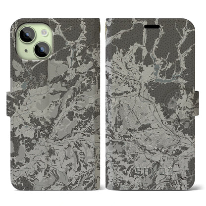 【三田（兵庫県）】地図柄iPhoneケース（手帳タイプ）モノトーン・iPhone 15 用