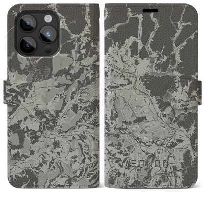 【三田（兵庫県）】地図柄iPhoneケース（手帳タイプ）モノトーン・iPhone 15 Pro Max 用