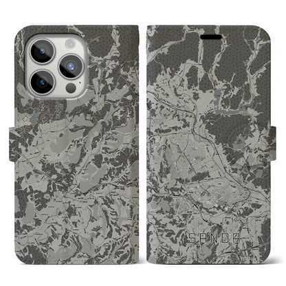 【三田（兵庫県）】地図柄iPhoneケース（手帳タイプ）モノトーン・iPhone 15 Pro 用